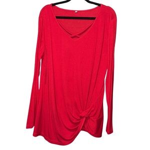 Red Relaxed Knotted Front Tunic with Crisscrossed Embellishment Neck